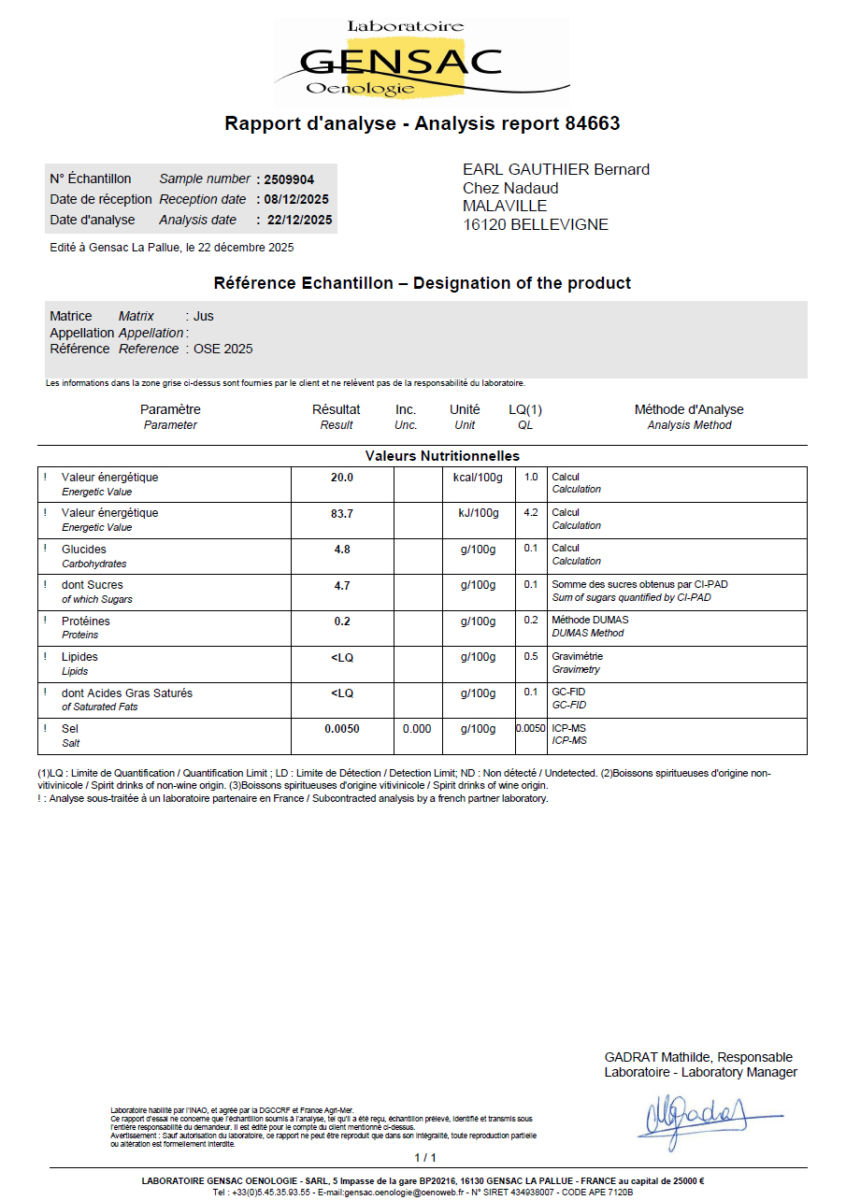 OSE - valeurs nutritionnelles